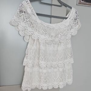 White House Black Market White Lace Blouse